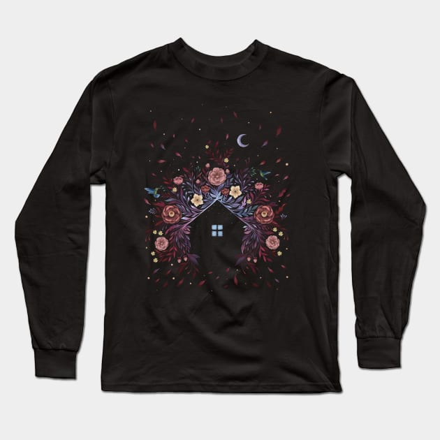 Tiny House - Windy Night Long Sleeve T-Shirt by Episodic Drawing